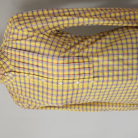 NWT J.Crew XS Yellow Plaid Ruffleneck Tuxedo Bib Blouse - Preppy Ruffle Shirt - Picture 2 of 12